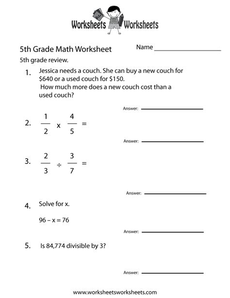5th Grade Math Practice Tests .